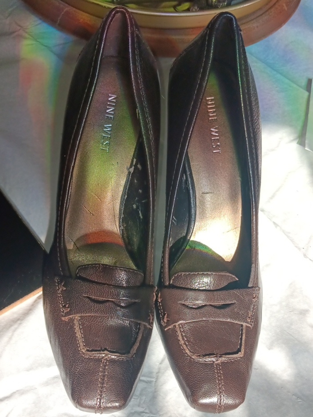Nine West Dark Brown Leather Square-Toe Loafers